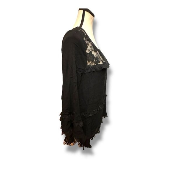 Women’s L Easel Black Lace Mesh Tiered Bell Sleeve Top - Picture 5 of 8